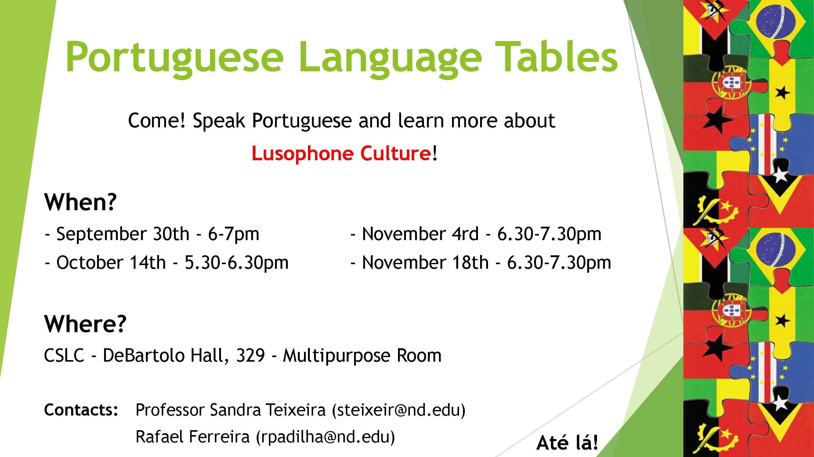 Portuguese Language Tables