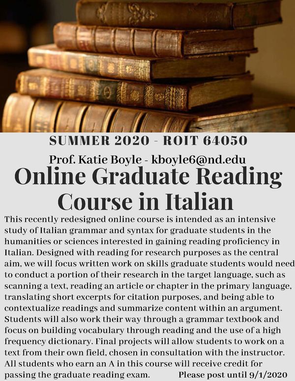 Roit 64050 Online Graduate Reading Course In Italian Summer 2020 Pdf